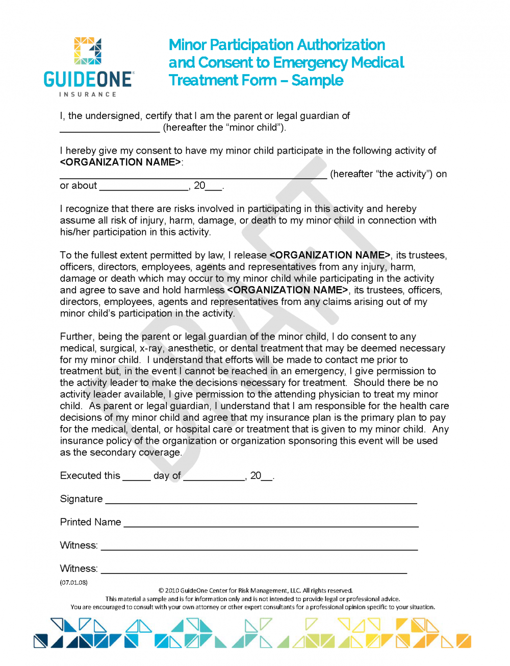  Minor Consent Form  Sample GuideOne Insurance